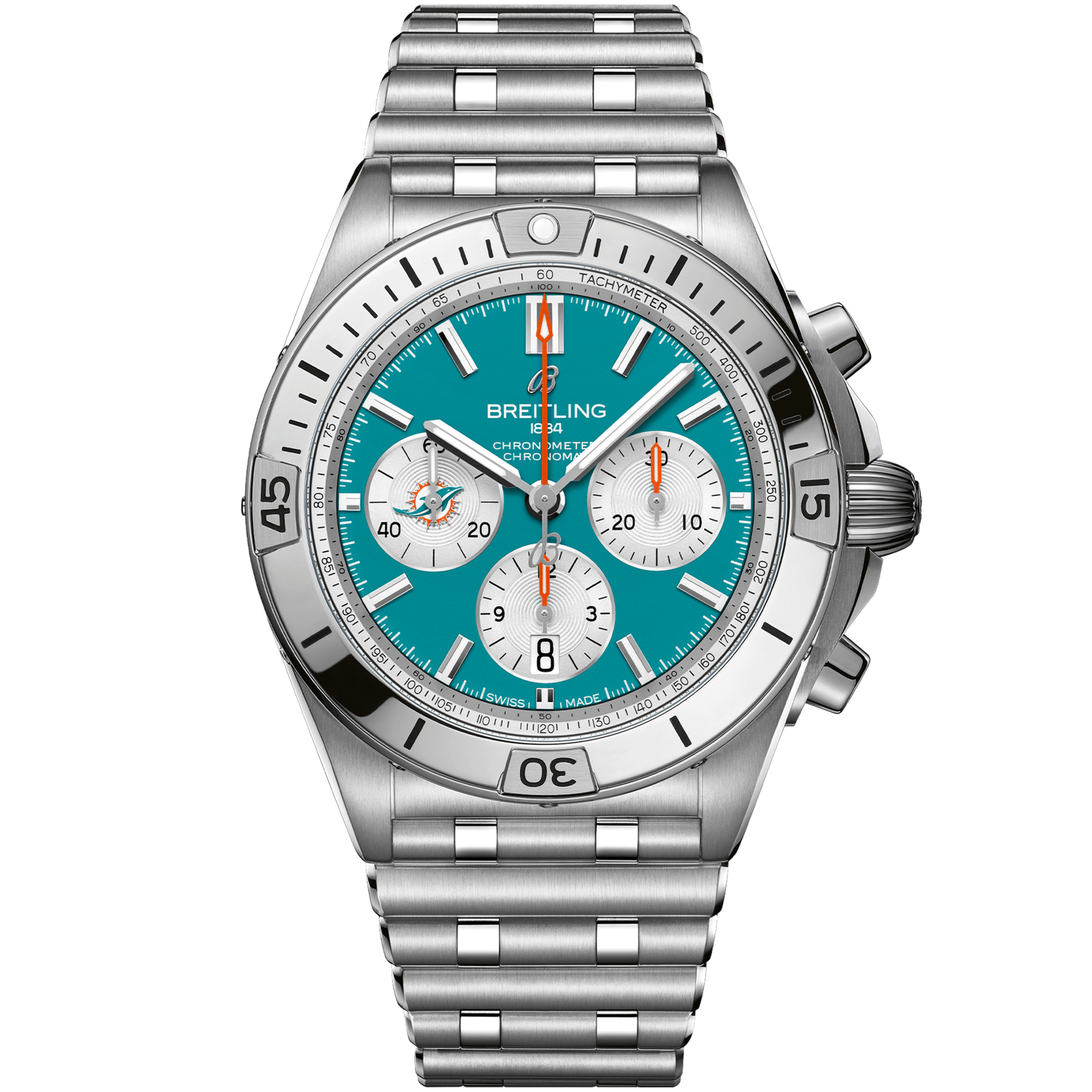 Chronomat_B0142_AB01342B1L2A1_STEEL_MIAMI_DOLPHINS_DIGITAL-scaled-1.png Chronomat B01 42 NFL Miami Dolphins Edition AB01342B1L2A1 - Image 1