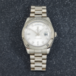 Rolex 18K White 41mm Gold Day-Date II with Silver Baguette and Diamond Dial, President Braclet - Image 5